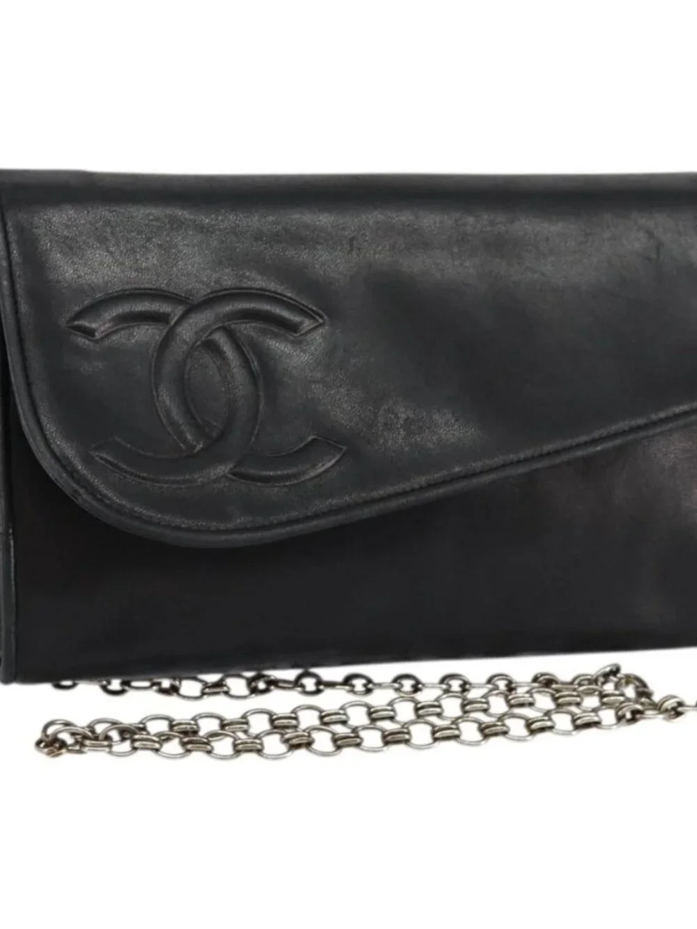 CHANEL COCO Mark Chain Shoulder Bag Lamb Skin Vintage Black CC Auth 146795